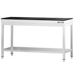 Stół roboczy centralny ze stali nierdzewnej PREMIUM - 1500x800mm - z półką - z blatem granitowym