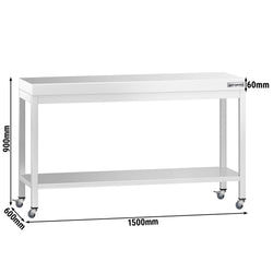 Stół roboczy ze stali nierdzewnej PREMIUM – 1500 x 600 mm – z półką dolną i kółkami