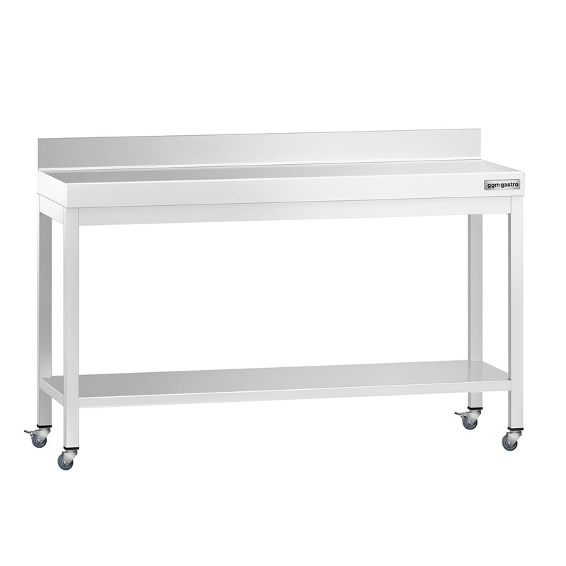 Stół roboczy ze stali nierdzewnej PREMIUM – 1500 x 800 mm – z półką dolną, nadstawką i kółkami