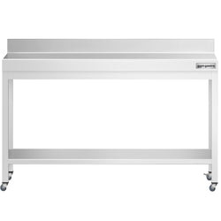 Stół roboczy ze stali nierdzewnej PREMIUM – 1500 x 800 mm – z półką dolną, nadstawką i kółkami