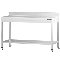 Stół roboczy ze stali nierdzewnej PREMIUM – 1500 x 800 mm – z półką dolną, nadstawką i kółkami