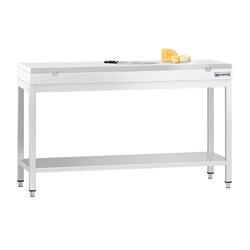 Stół roboczy ze stali nierdzewnej PREMIUM – 1500 x 800 mm – z podstawą – wraz z białą deską do krojenia