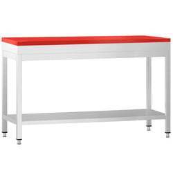 Stół roboczy ze stali nierdzewnej PREMIUM - 1500x700 mm - z podstawą - w tym deska do krojenia czerwona