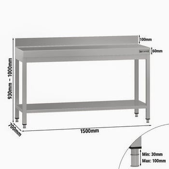 Stół roboczy ze stali nierdzewnej ECO - 1500x700 mm - z półką dolną i panelem tylnym - Prime Gastro