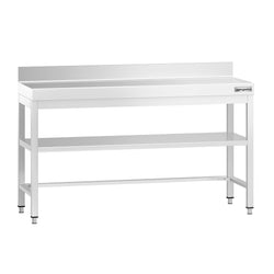 Stół roboczy ze stali nierdzewnej PREMIUM - 1500x700 mm - z dolną półką, panelem tylnym i rozpórką
