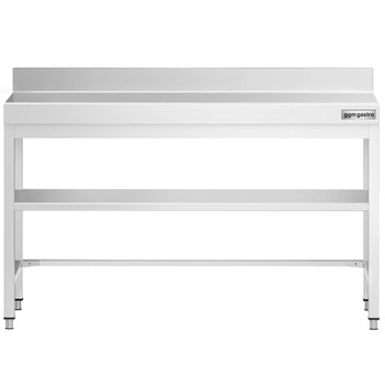 Stół roboczy ze stali nierdzewnej PREMIUM - 1500 x 600 mm - z dolną półką, panelem tylnym i rozpórką - Prime Gastro