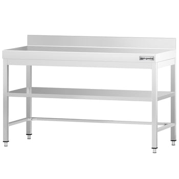 Stół roboczy ze stali nierdzewnej PREMIUM - 1500x800 mm - z dolną półką, panelem tylnym i rozpórką - Prime Gastro