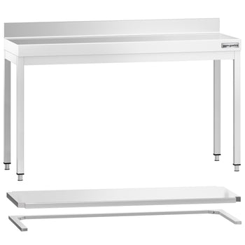 Stół roboczy ze stali nierdzewnej PREMIUM - 1500x700 mm - z dolną półką, panelem tylnym i rozpórką - Prime Gastro