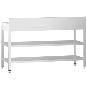 Stół roboczy ze stali nierdzewnej PREMIUM - 1500x700 mm - z półką dolną, panelem tylnym i półką pośrednią - Prime Gastro