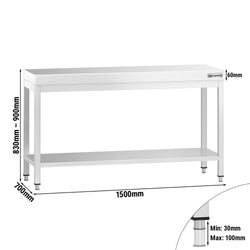 Stół roboczy ze stali nierdzewnej PREMIUM – 1500 x 700 mm – z podstawą