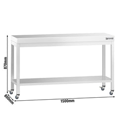 Stół roboczy ze stali nierdzewnej PREMIUM – 1500 x 800 mm – z półką dolną i kółkami