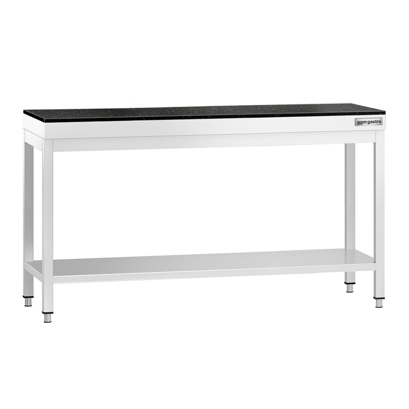 Stół roboczy centralny ze stali nierdzewnej PREMIUM - 1600x800mm - z półką - z blatem granitowym