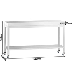 Stół roboczy ze stali nierdzewnej PREMIUM – 1600 x 600 mm – z półką dolną i kółkami