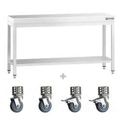 Stół roboczy ze stali nierdzewnej PREMIUM – 1600 x 800 mm – z półką dolną i kółkami