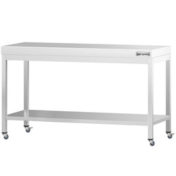 Stół roboczy ze stali nierdzewnej PREMIUM – 1600 x 800 mm – z półką dolną i kółkami
