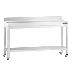 Stół roboczy ze stali nierdzewnej PREMIUM – 1600 x 600 mm – z półką dolną, nadstawką i kółkami