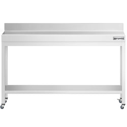 Stół roboczy ze stali nierdzewnej PREMIUM – 1600 x 600 mm – z półką dolną, nadstawką i kółkami
