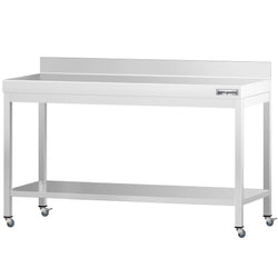 Stół roboczy ze stali nierdzewnej PREMIUM – 1600 x 600 mm – z półką dolną, nadstawką i kółkami