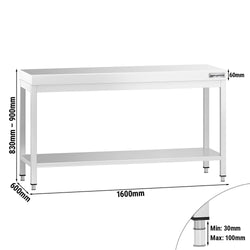 Stół roboczy ze stali nierdzewnej PREMIUM – 1600 x 600 mm – z podstawą