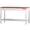 Commercial Stainless Steel Centre Table PREMIUM - 1600x600mm - with Undershelf - with 2 Undershelves - with Cross Bracing - with Red Chopping Board