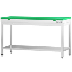 Stół roboczy ze stali nierdzewnej PREMIUM – 1600 x 600 mm – z podstawą – wraz z blatem do krojenia w kolorze zielonym