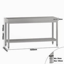 Stół roboczy ze stali nierdzewnej ECO - 1600 x 700 mm - z podstawą