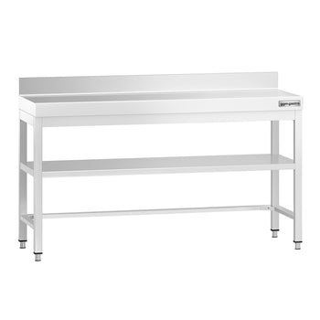 Stół roboczy ze stali nierdzewnej PREMIUM - 1600x700 mm - z półką dólną, panelem tylnym i rozpórką - Prime Gastro