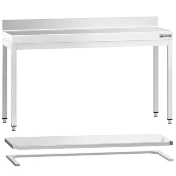 Stół roboczy ze stali nierdzewnej PREMIUM - 1600x700 mm - z półką dólną, panelem tylnym i rozpórką - Prime Gastro