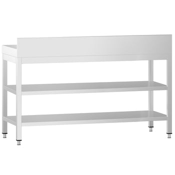 Stół roboczy ze stali nierdzewnej PREMIUM - 1600x700 mm - z półką dolną, panelem tylnym i półką pośrednią - Prime Gastro
