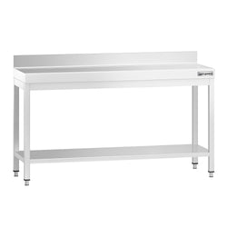 Stół roboczy PREMIUM – stal nierdzewna – 1600 x 600 mm – z półką dolną i rantem