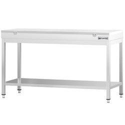 Stół roboczy ze stali nierdzewnej PREMIUM – 1600 x 600 mm – z podstawą – w zestawie z deską do krojenia w kolorze białym