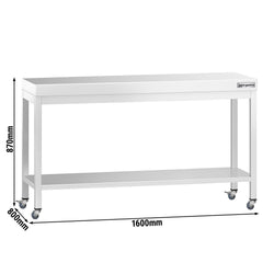 Stół roboczy ze stali nierdzewnej PREMIUM – 1600 x 800 mm – z półką dolną i kółkami