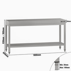 Stół roboczy ze stali nierdzewnej ECO - 1800 x 600 mm - z podstawą