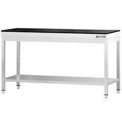 Stół roboczy centralny ze stali nierdzewnej PREMIUM - 1800x700mm - z półką - z blatem granitowym