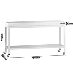 Stół roboczy ze stali nierdzewnej PREMIUM – 1800 x 600 mm – z półką dolną i kółkami