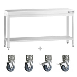 Stół roboczy ze stali nierdzewnej PREMIUM – 1800 x 800 mm – z półką dolną i kółkami
