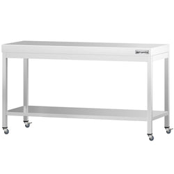 Stół roboczy ze stali nierdzewnej PREMIUM – 1800 x 600 mm – z półką dolną i kółkami