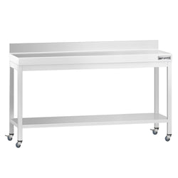 Stół roboczy ze stali nierdzewnej PREMIUM – 1800 x 800 mm – z półką dolną, nadstawką i kółkami