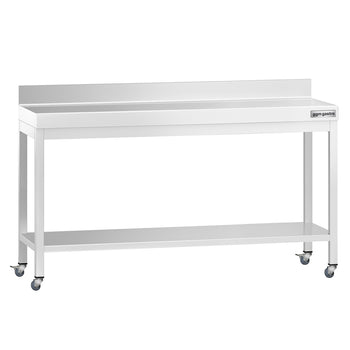 Stół roboczy ze stali nierdzewnej PREMIUM – 1800 x 800 mm – z półką dolną, nadstawką i kółkami