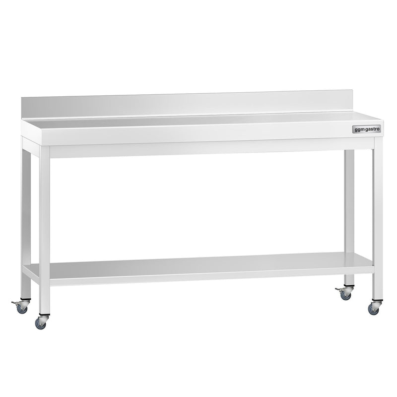 Stół roboczy ze stali nierdzewnej PREMIUM – 1800 x 800 mm – z półką dolną, nadstawką i kółkami