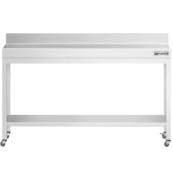 Stół roboczy ze stali nierdzewnej PREMIUM – 1800 x 800 mm – z półką dolną, nadstawką i kółkami