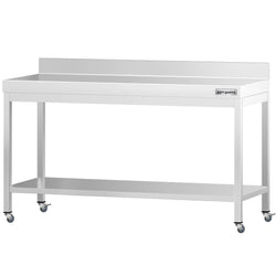 Stół roboczy ze stali nierdzewnej PREMIUM – 1800 x 800 mm – z półką dolną, nadstawką i kółkami