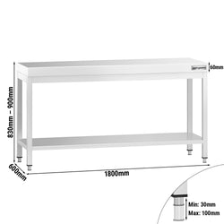 Stół roboczy ze stali nierdzewnej PREMIUM – 1800 x 600 mm – z podstawą