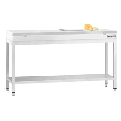 Stół roboczy ze stali nierdzewnej PREMIUM – 1800 x 700 mm – z podstawą – w zestawie z deską do krojenia w kolorze białym