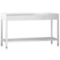 Stół roboczy ze stali nierdzewnej PREMIUM – 1800 x 600 mm – z podstawą – w zestawie z deską do krojenia w kolorze białym