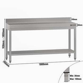 Stół roboczy ze stali nierdzewnej ECO - 1800x700 mm - z półką dolną i panelem tylnym - Prime Gastro