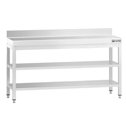 Stół roboczy PREMIUM – stal nierdzewna – 1800 x 700 mm – z półką dolną, rantem i półką pośrednią