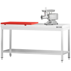 Stół roboczy ze stali nierdzewnej PREMIUM – 2000 x 700 mm – z podstawą – w zestawie z 1/2 płytą do krojenia w kolorze czerwonym