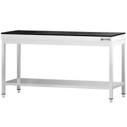 Stół roboczy centralny ze stali nierdzewnej PREMIUM - 2000x600mm - z półką - z blatem granitowym