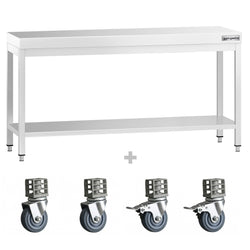 Stół roboczy ze stali nierdzewnej PREMIUM – 2000 x 800 mm – z półką dolną i kółkami